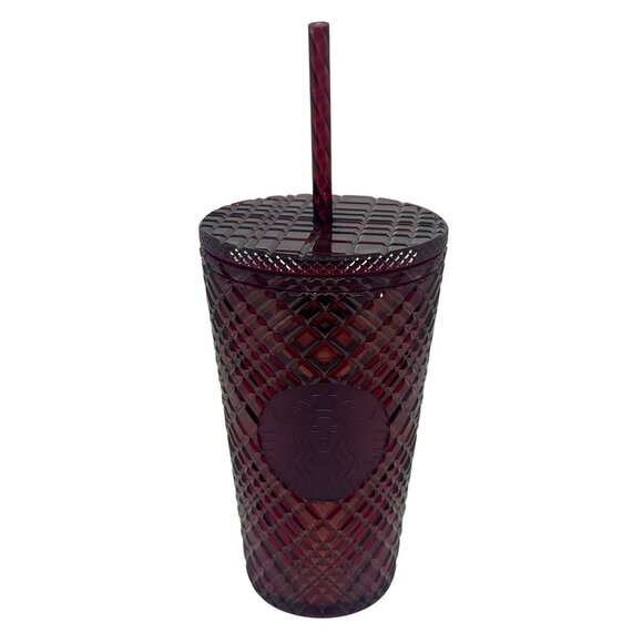 NEW Starbucks Holiday Edition Ruby Red Textured Tumbler Straw 16 oz Cold Cup - Picture 1 of 6